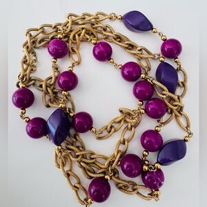 Monet vintage Gold and Purple Beaded Necklace